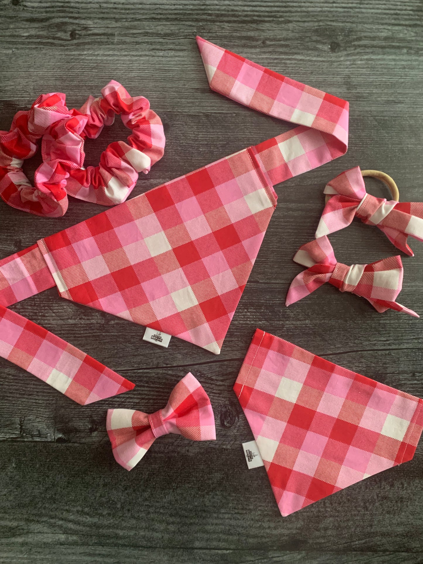 Pink and Red Check - Cotton Scrunchie