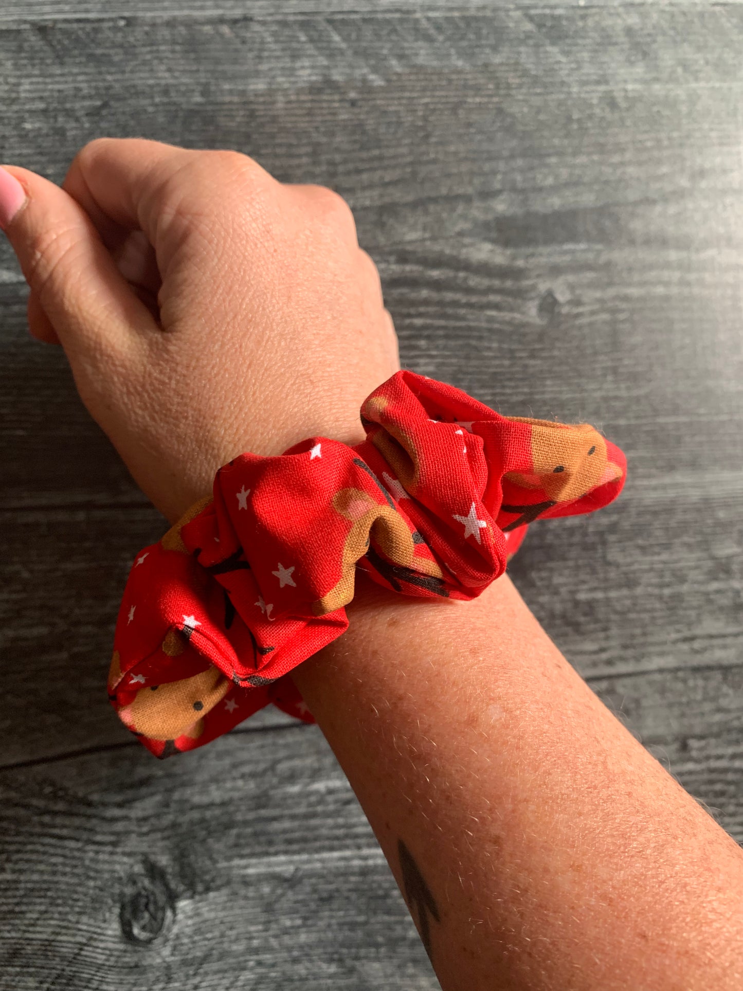 Reindeer on Red - Cotton Scrunchie