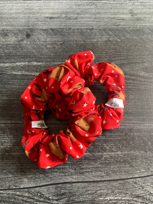 Reindeer on Red - Cotton Scrunchie