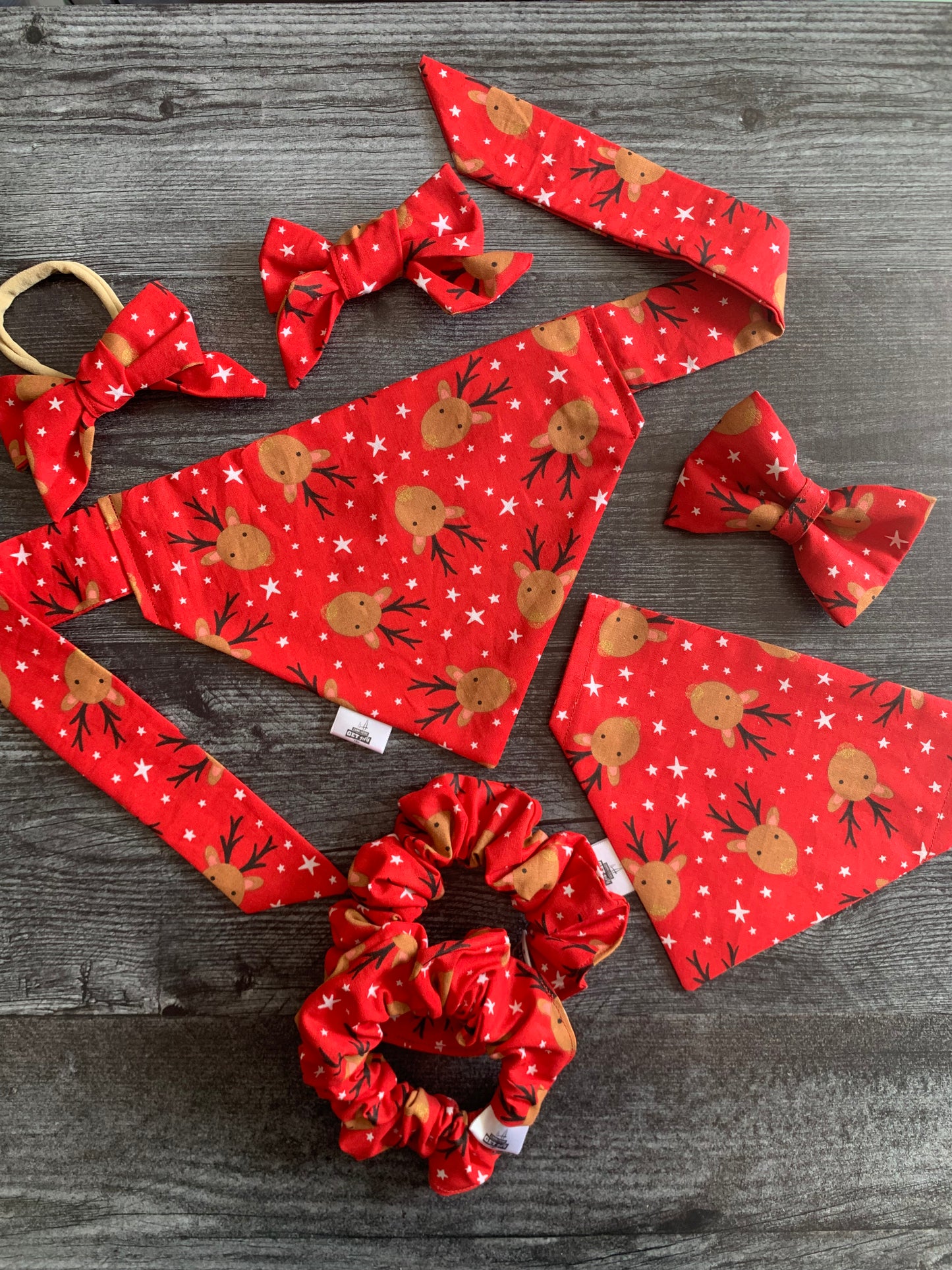 Reindeer on Red - Cotton Scrunchie