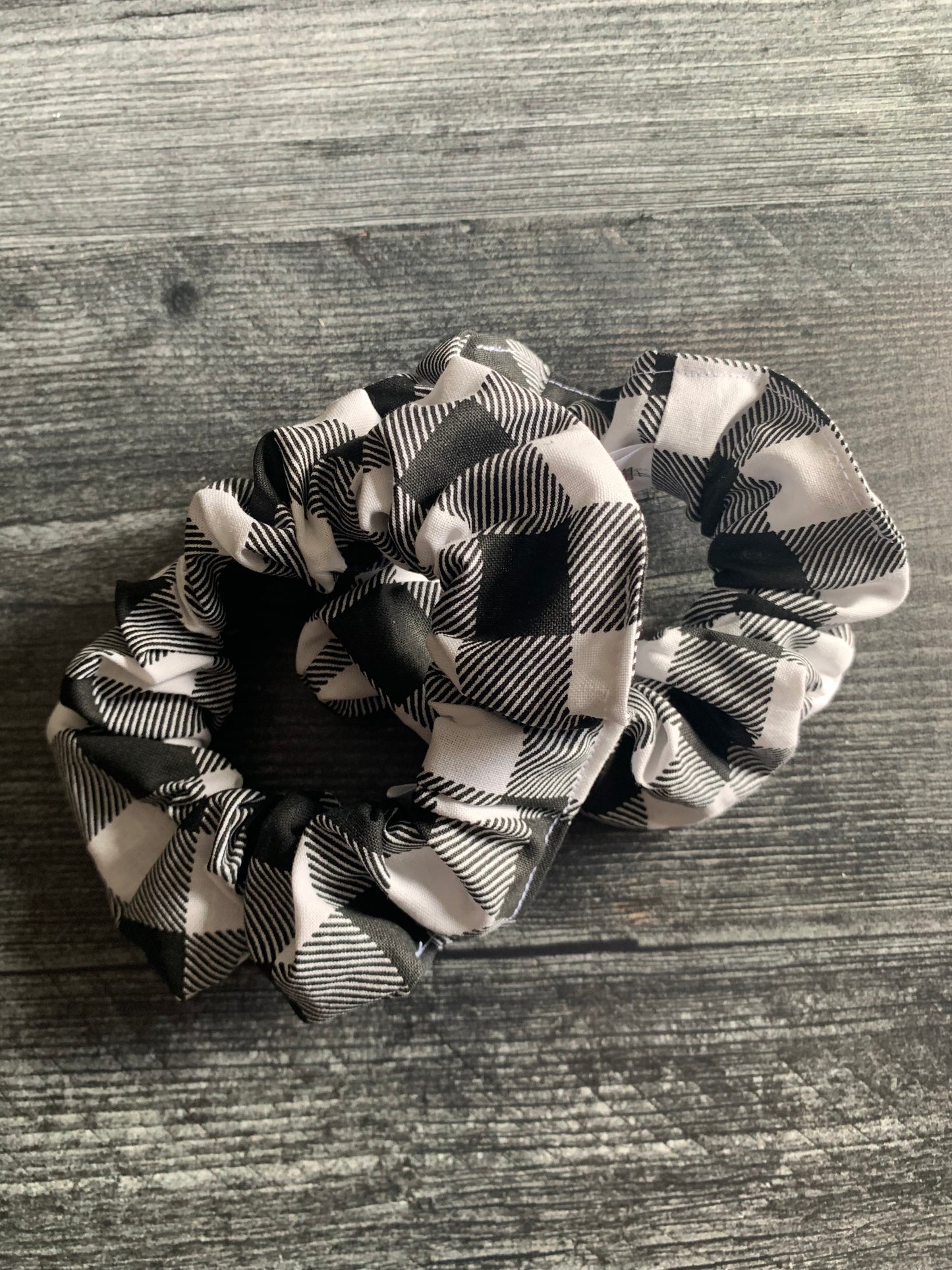 Black and White Buffalo Check - Cotton Scrunchie