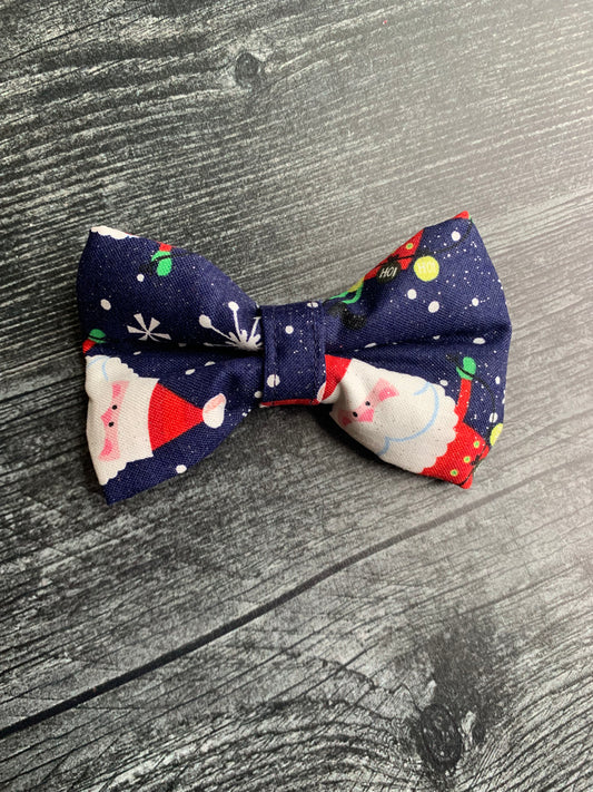 Sparkly Santas on Blue - Pet Bow Tie