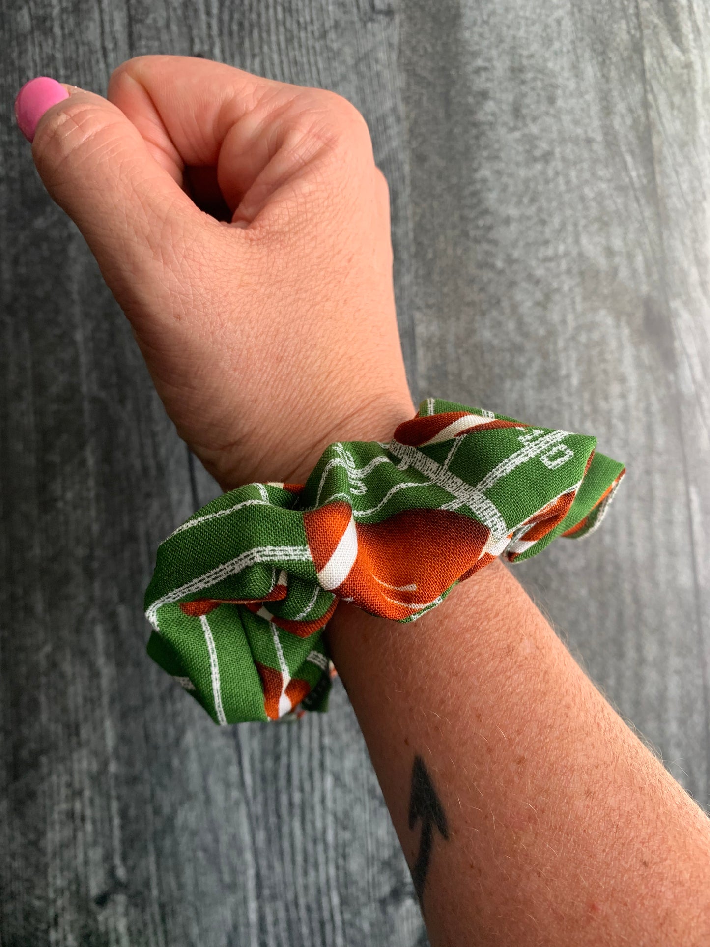 Footballs on Green - Cotton Scrunchie