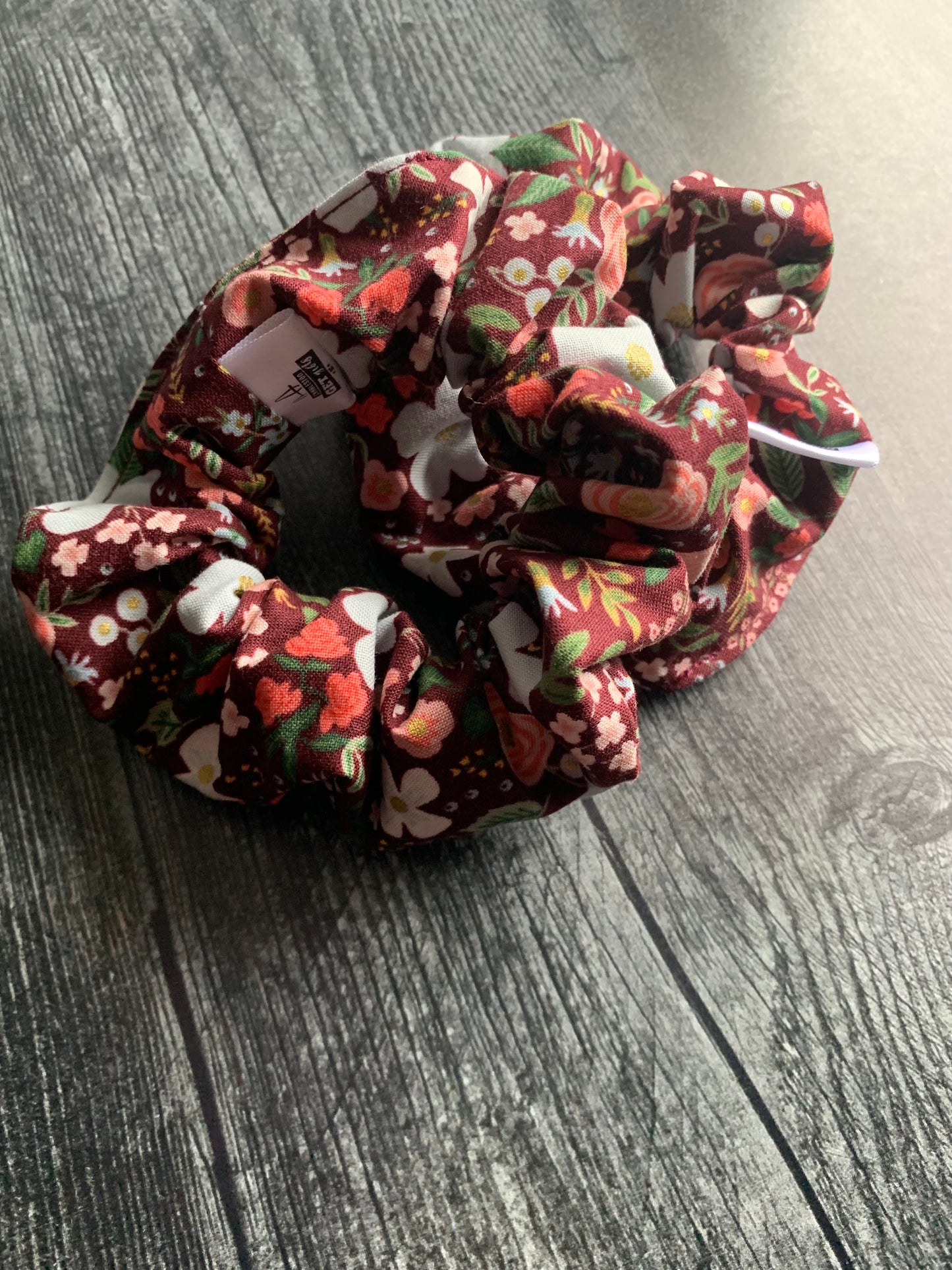 Wild Rose in Burgundy - Cotton Scrunchie