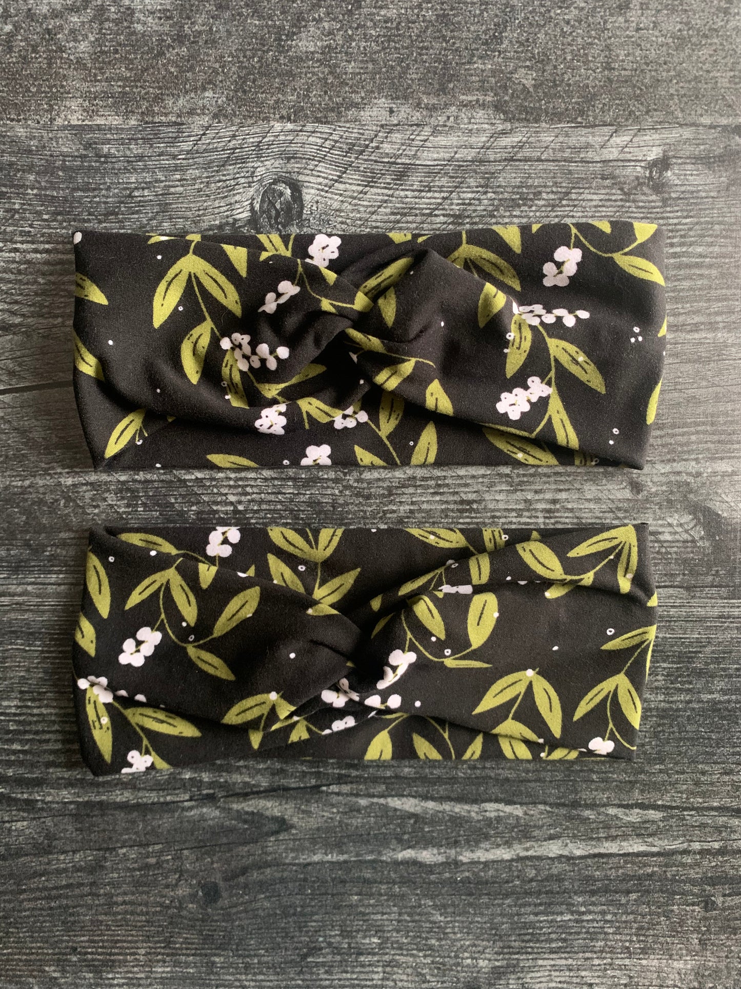 FINAL STOCK: Vines and Berries on Black - Twisted Knit Headbands