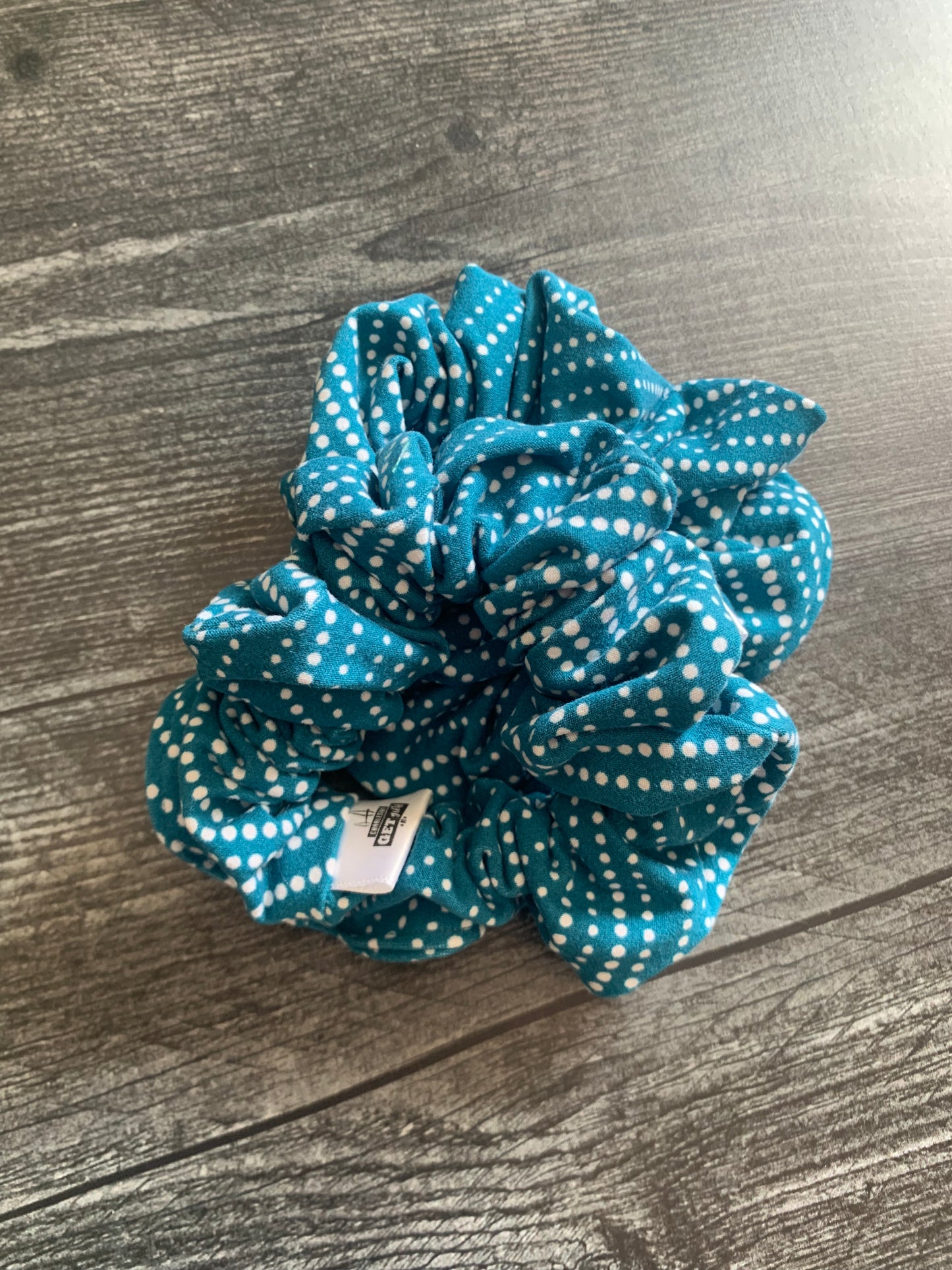 FINAL STOCK - Blue with White Dots - Knit Scrunchie