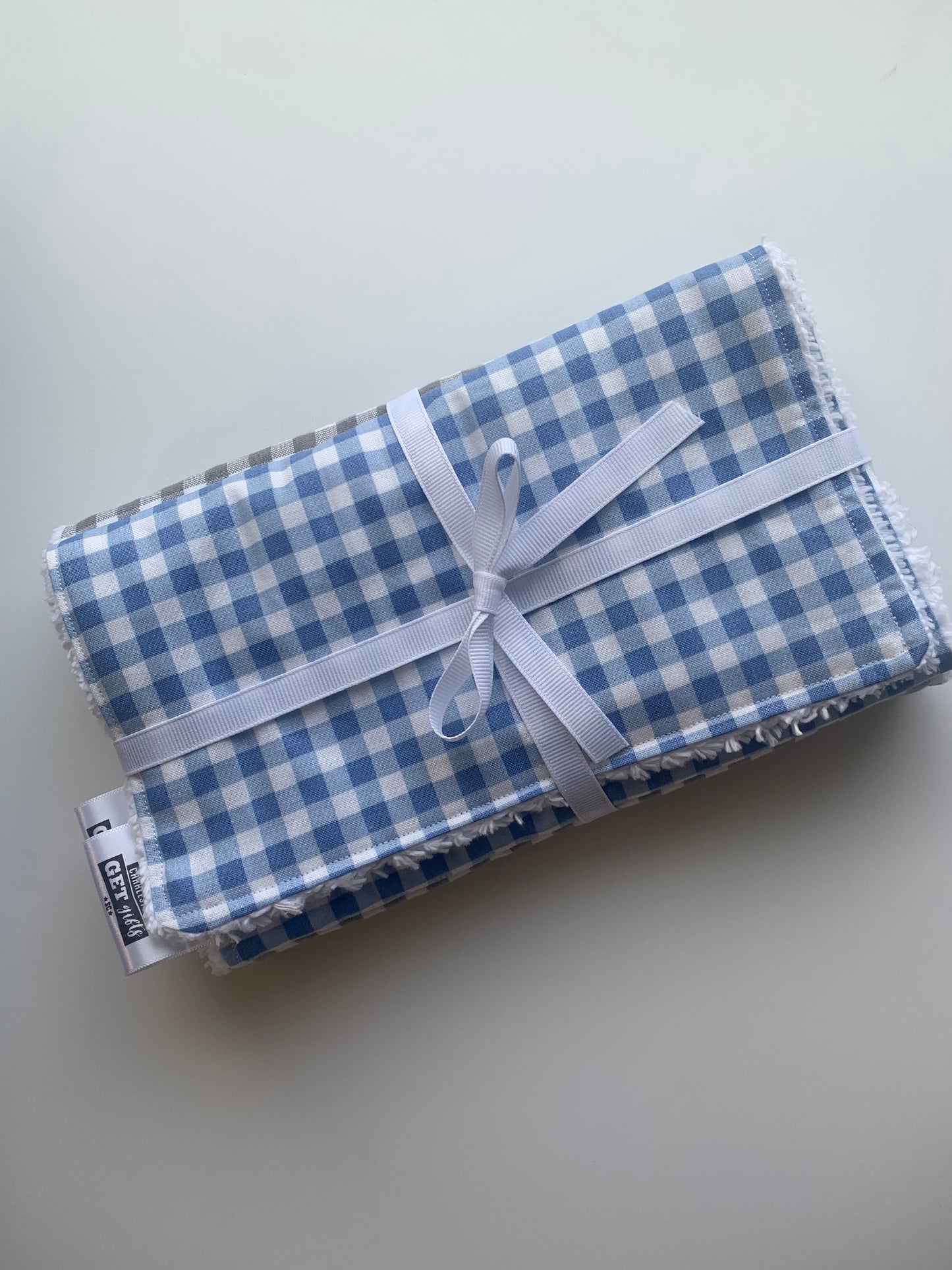 Gingham Light Gray, Baby Blue, and Navy Blue - Burp Cloths Set