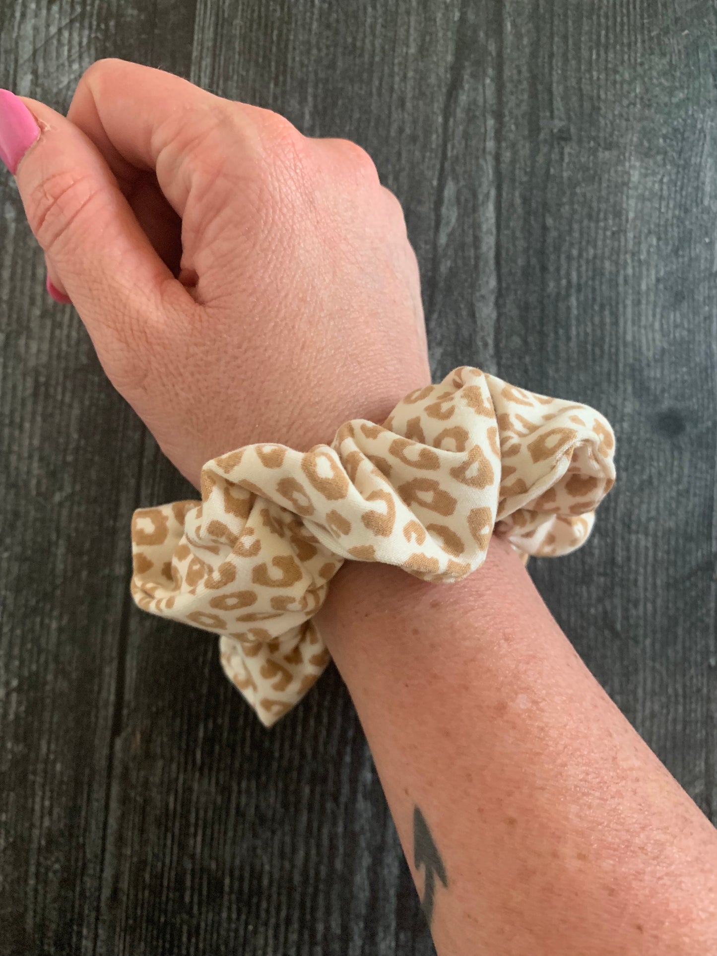 Tan Animal Print - Knit Scrunchie