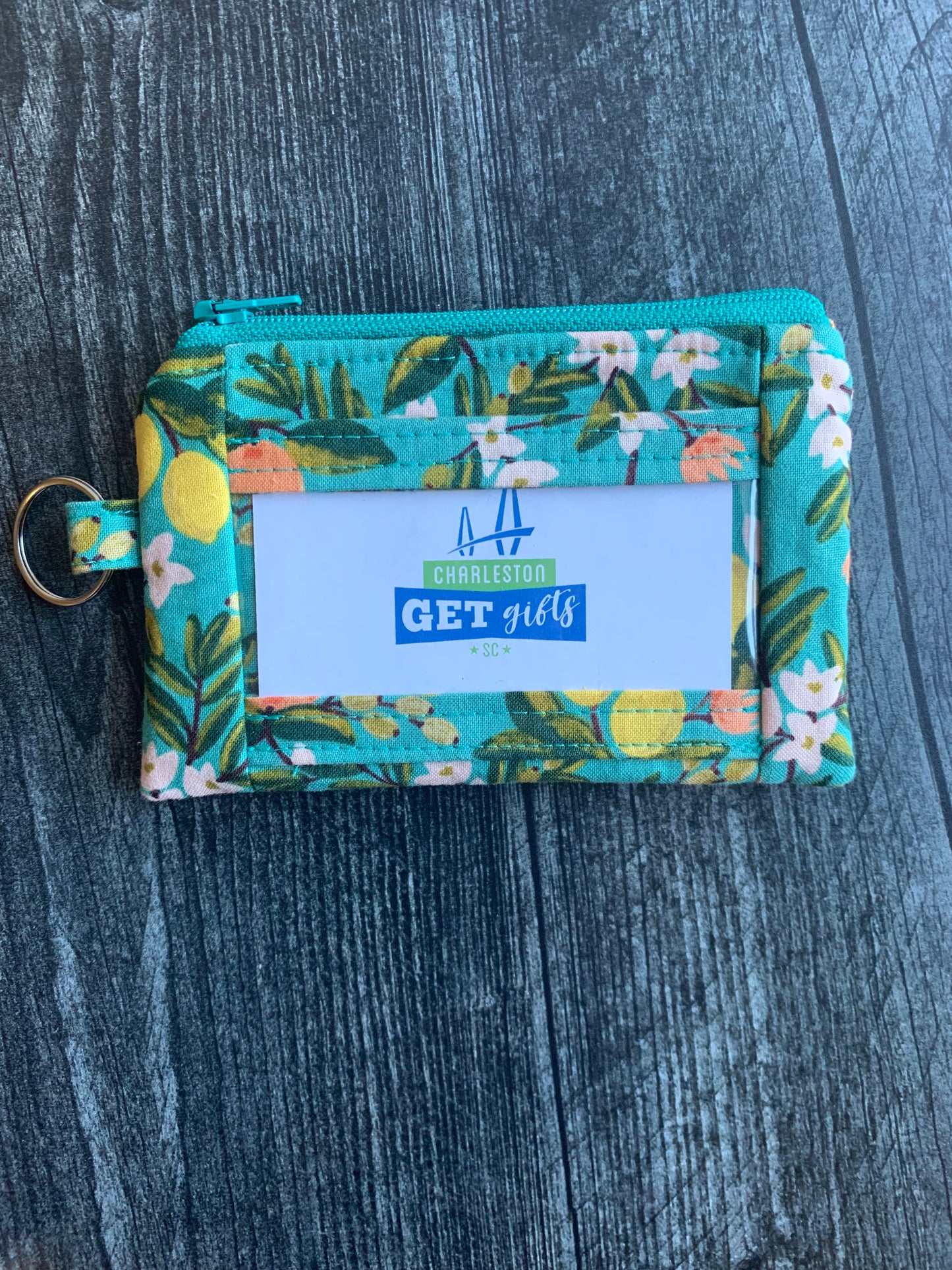 Citrus Floral Teal - Lanyard/Keychain Wallet