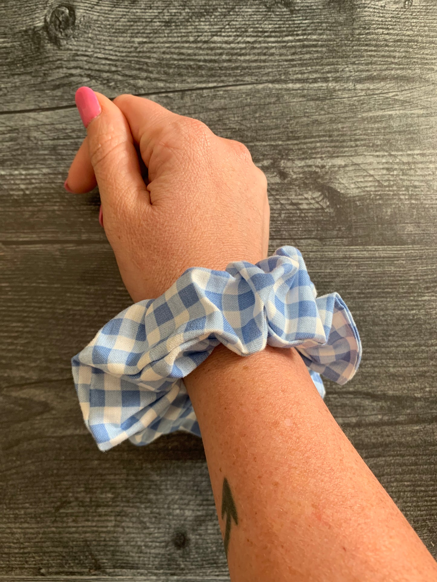 Baby Blue Gingham - Cotton Scrunchie