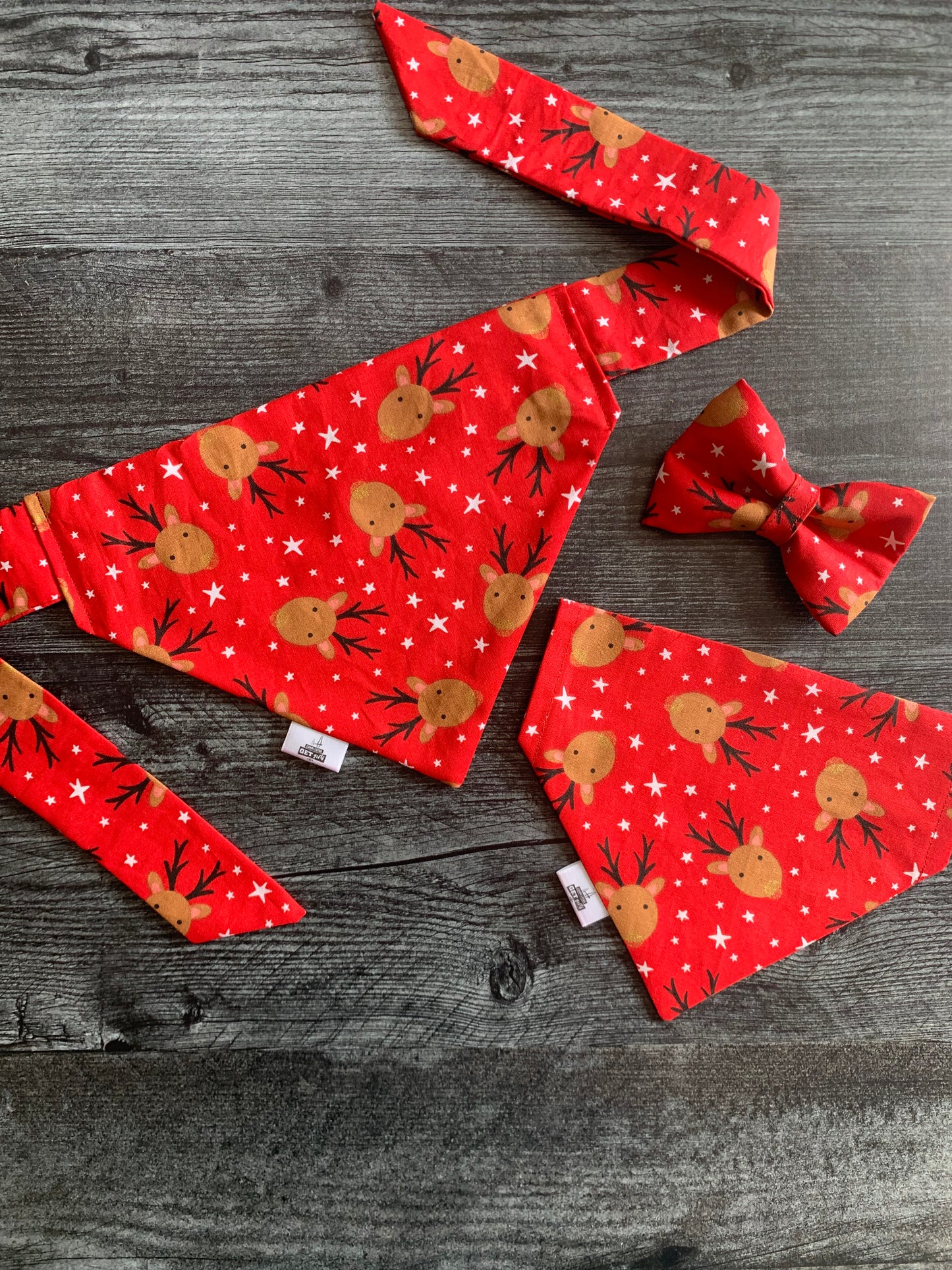 Reindeer on Red - Pet Bow Tie