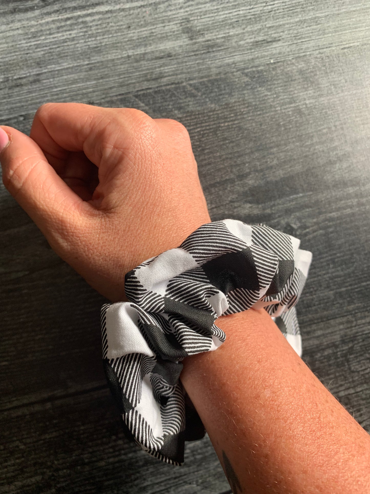 Black and White Buffalo Check - Cotton Scrunchie