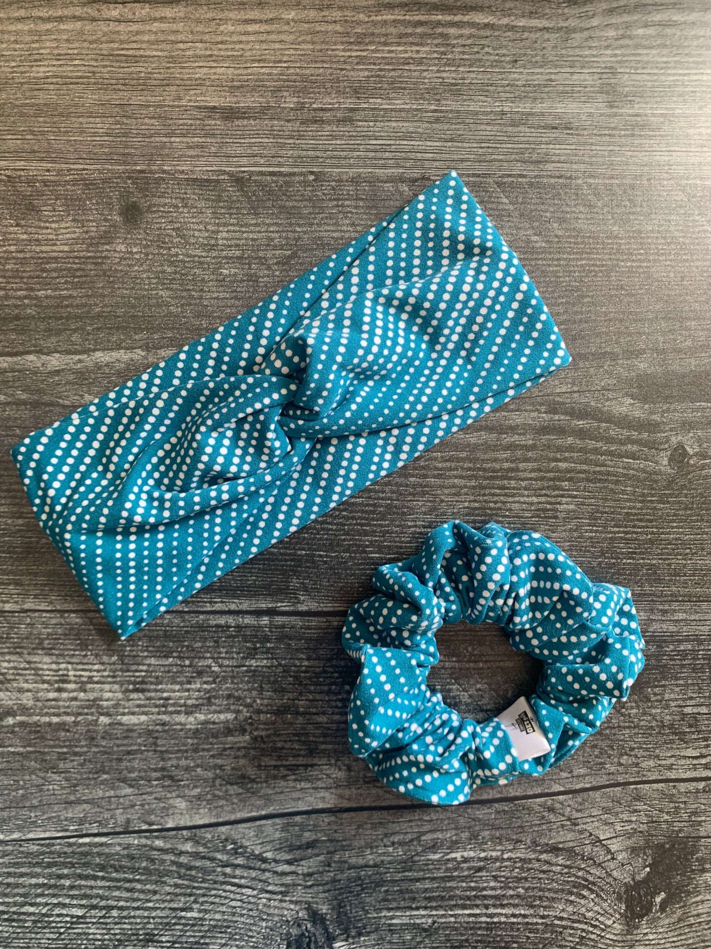 FINAL STOCK - Blue with White Dots - Knit Scrunchie