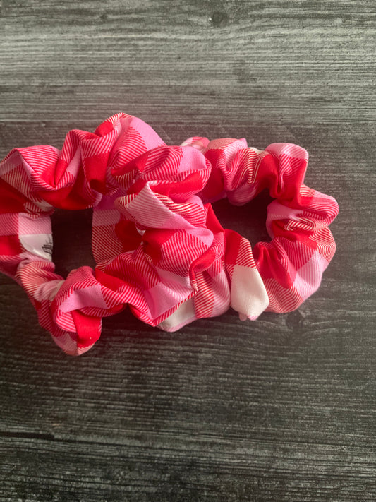 Pink and Red Check - Cotton Scrunchie